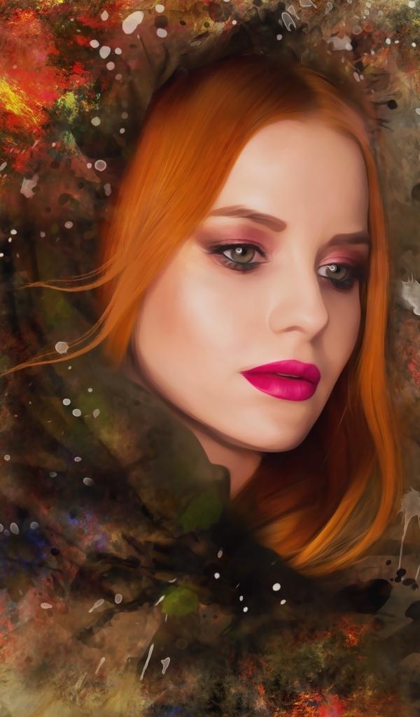 Красивая нарисованная рыжеволосая девушка