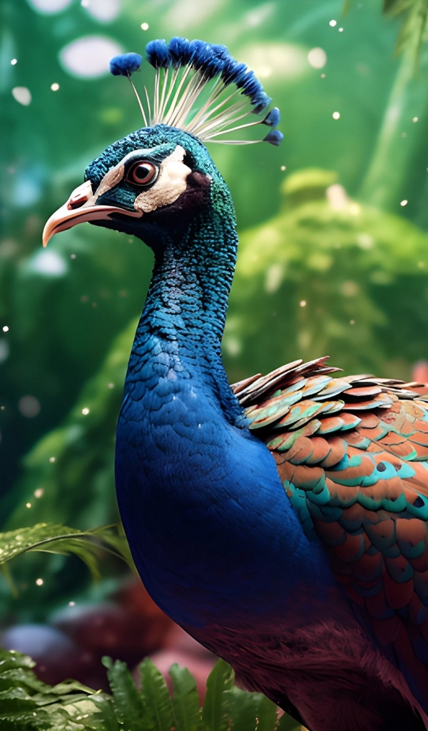 Красивый нарисованный павлин в лесу