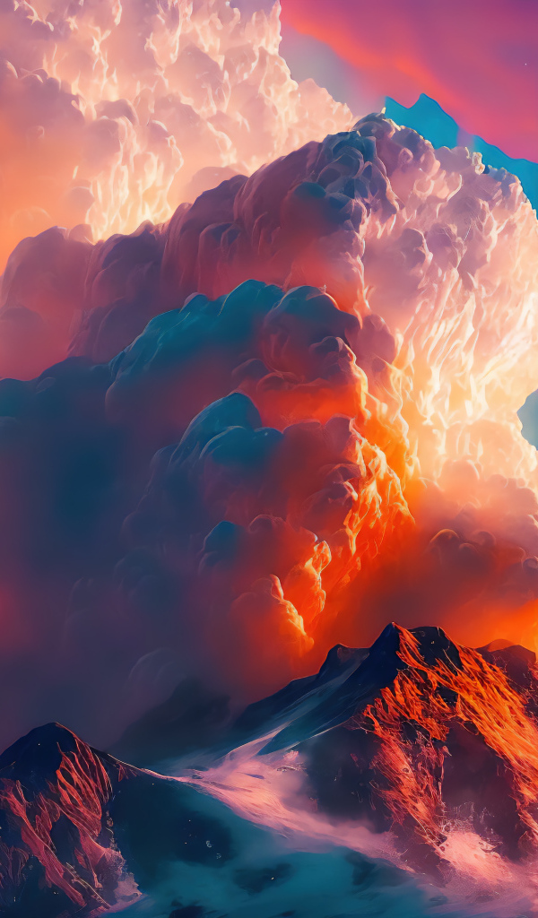 Большое розовое облако над горой 