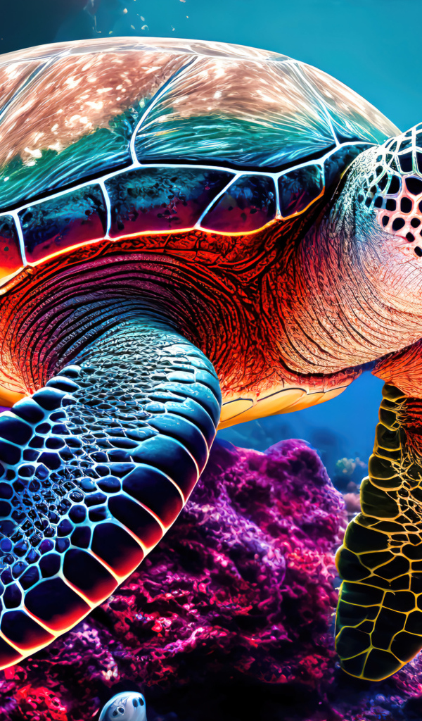 Нарисованная большая черепаха под водой