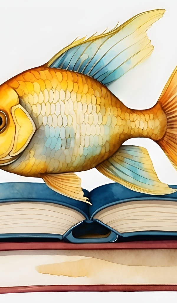 Нарисованная рыба с книгами