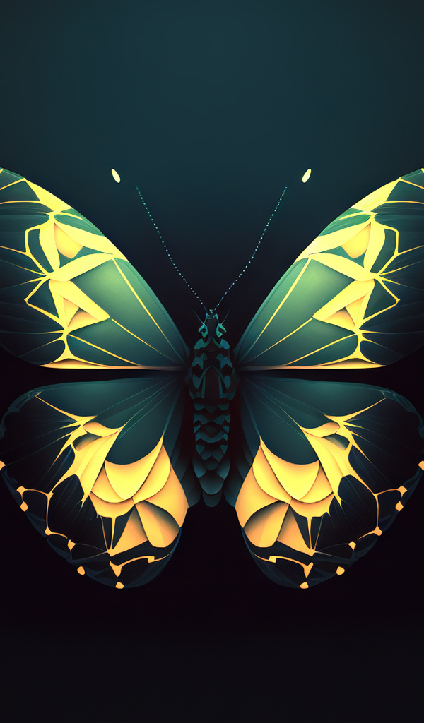 Нарисованная зеленая бабочка на черном фоне
