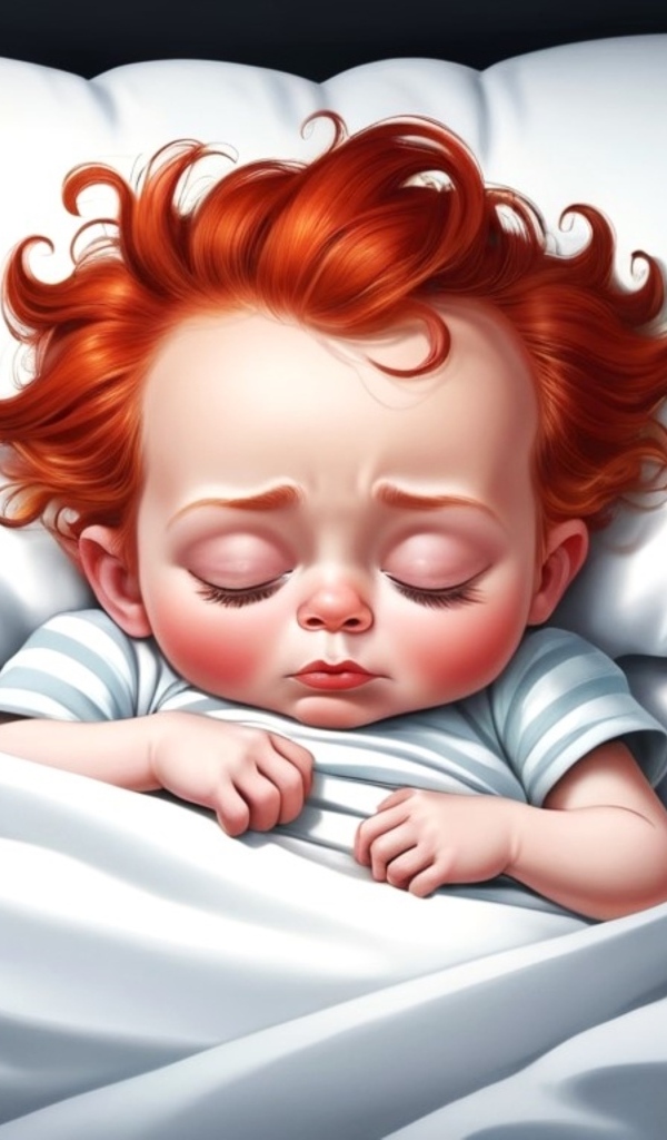 Нарисованный рыжеволосый ребенок в постели