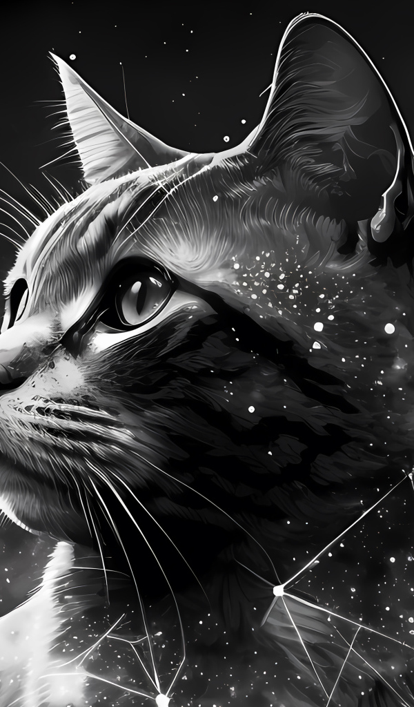 Нарисованный звездный кот на сером фоне