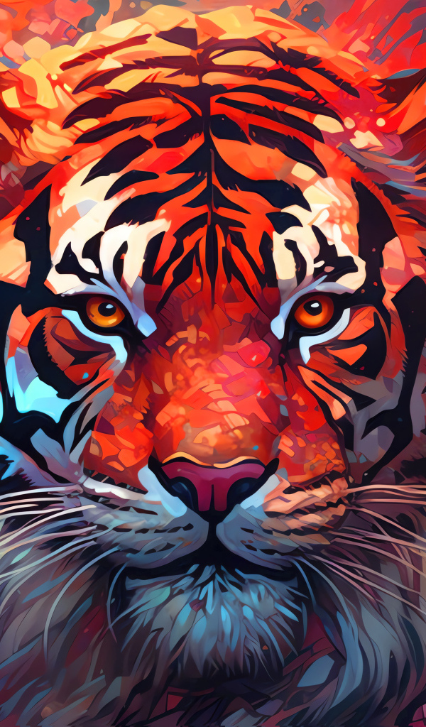 Нарисованный полосатый хищный тигр