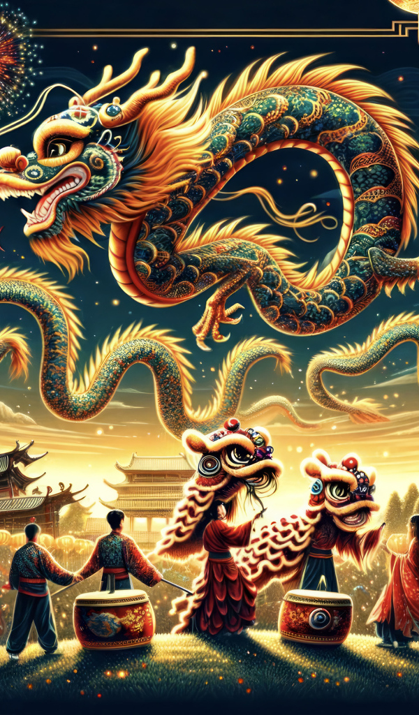 Счастливое празднование года дракона в Китае