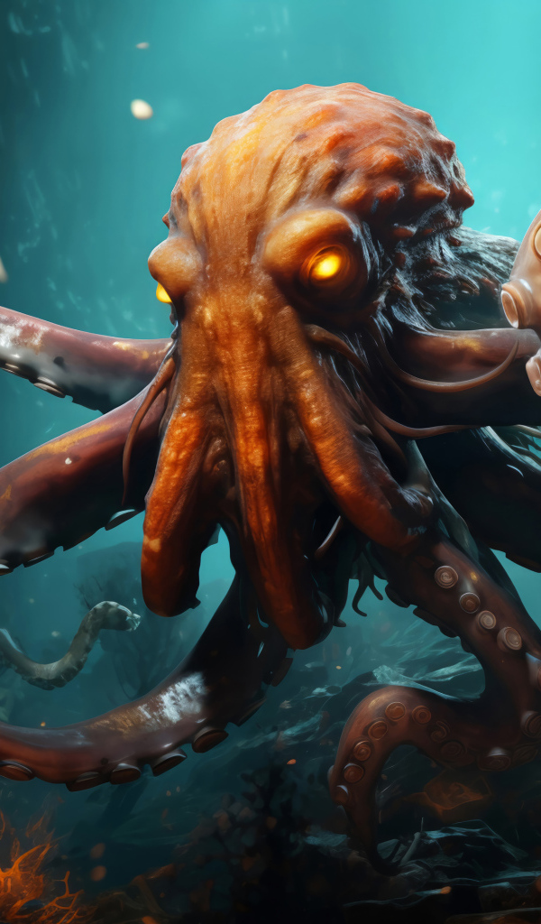 Большой нарисованный осьминог в воде