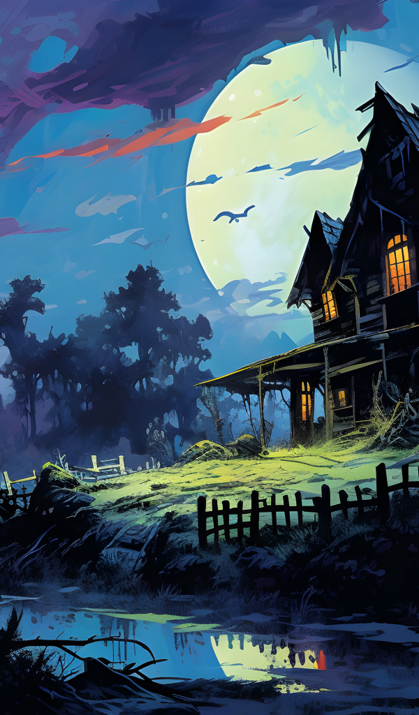 Старый страшный нарисованный дом 