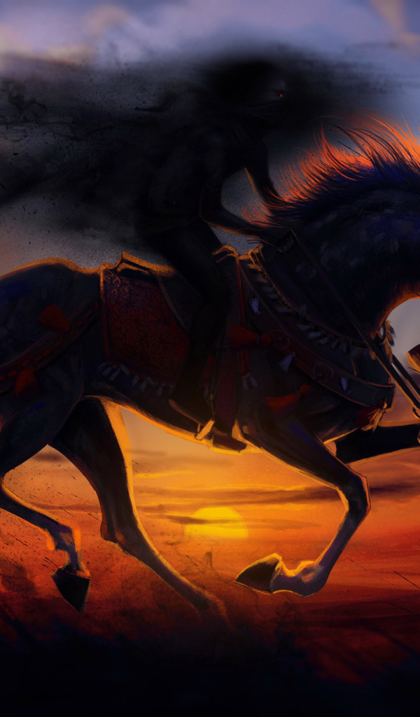 Нарисованный зловещий конь ночью 