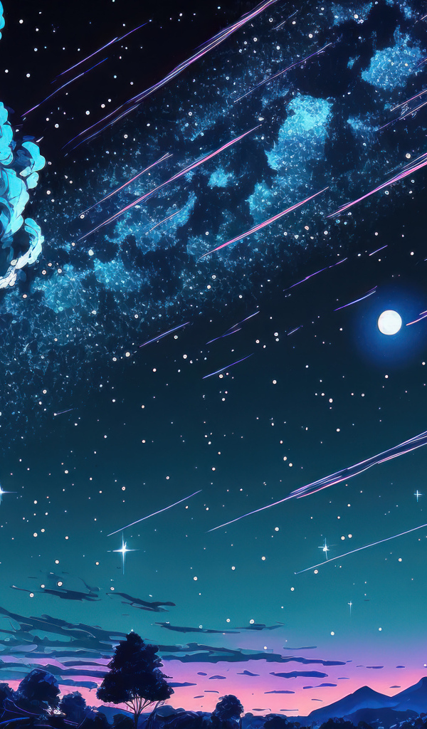 Нарисованное небо над домом и яркой луной