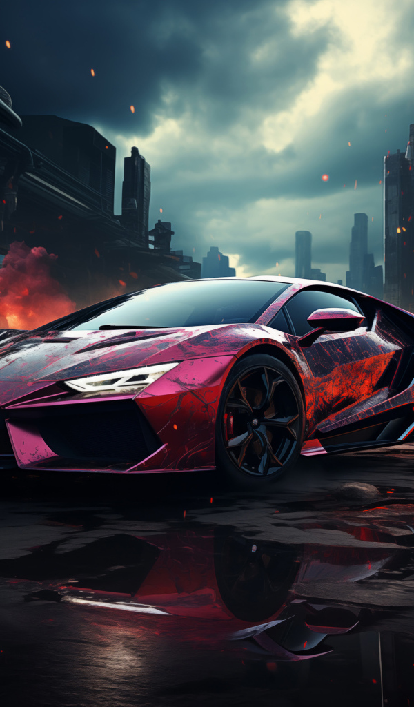 Спортивный автомобиль в красном дыму