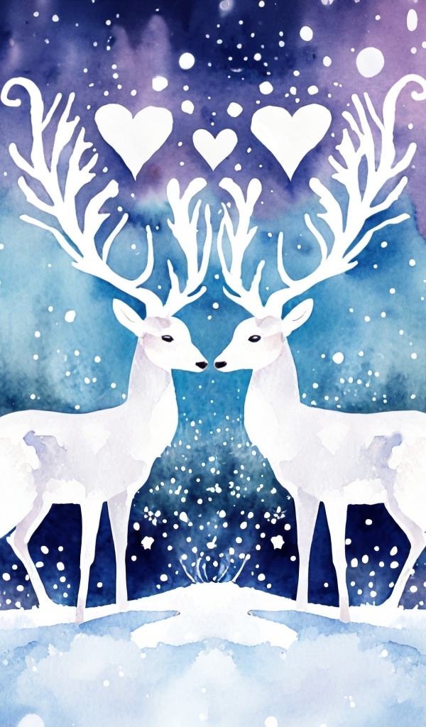 Два нарисованных оленя зимой