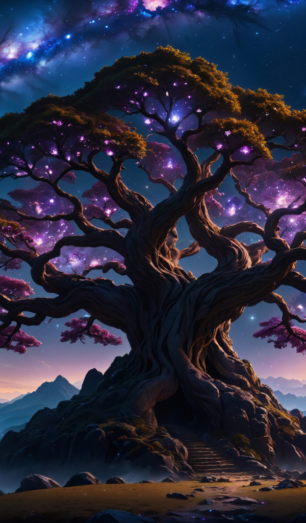Большое фантастическое дерево на фоне красивого неба