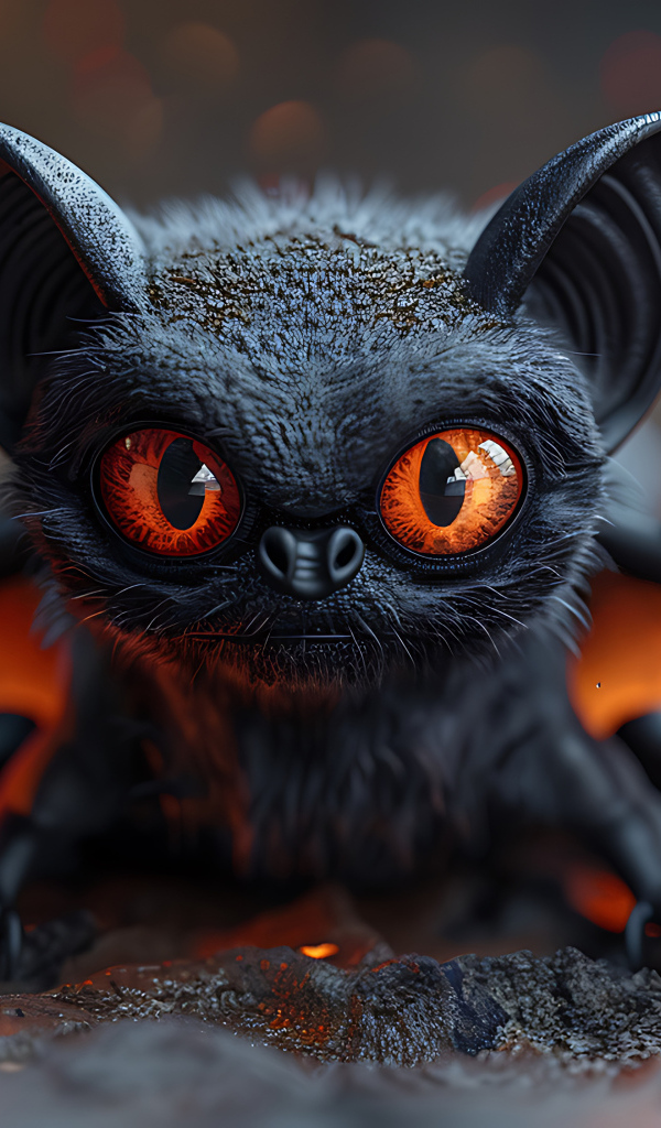 Маленькая летучая мышь с красными глазами расправила крылья