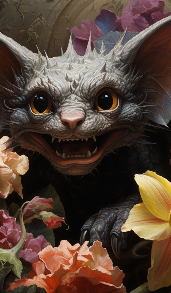 Злая летучая мышь в цветах