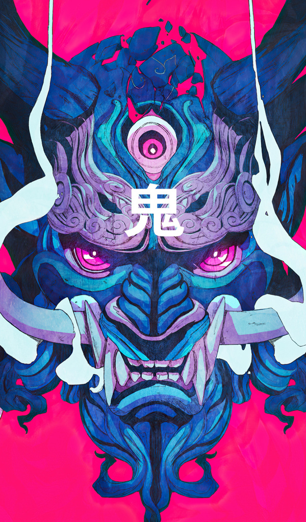 Маска демона на розовом фоне 