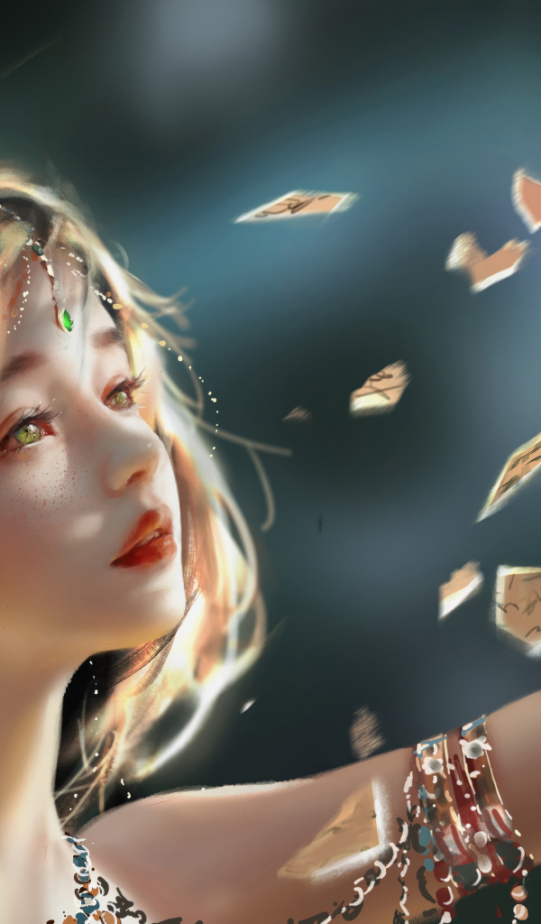 Фантастическая девушка аниме с украшениями на теле