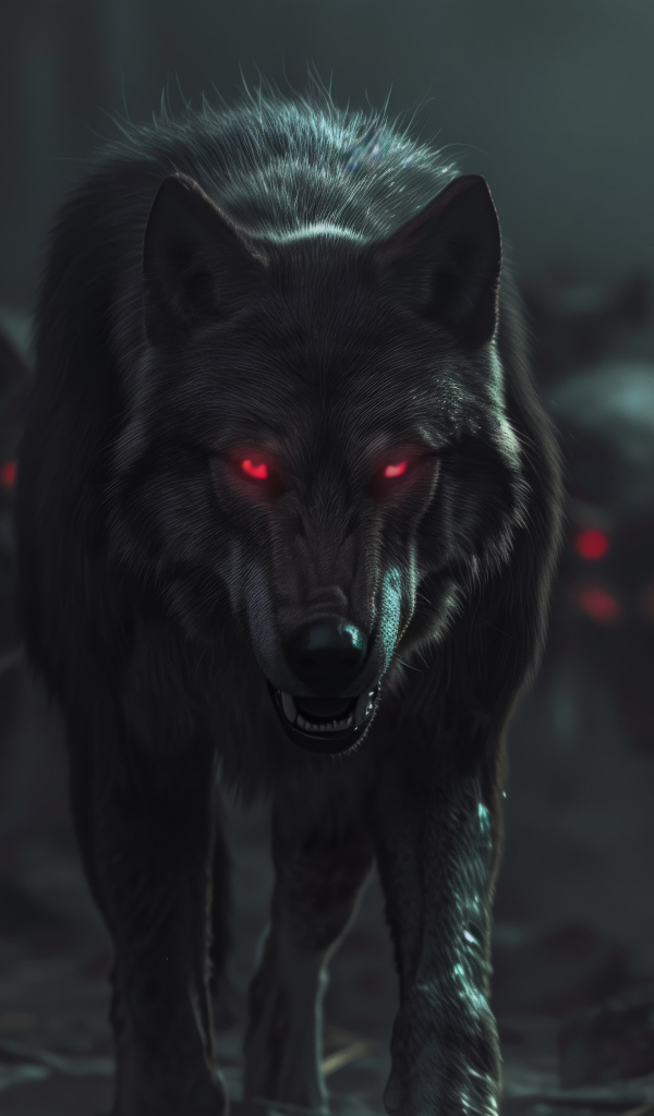 Фантастические волки с красными глазами