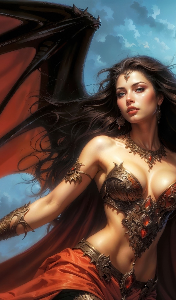 Девушка с крыльями на фоне неба с луной