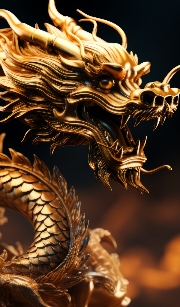 Золотой дракон на темном фоне