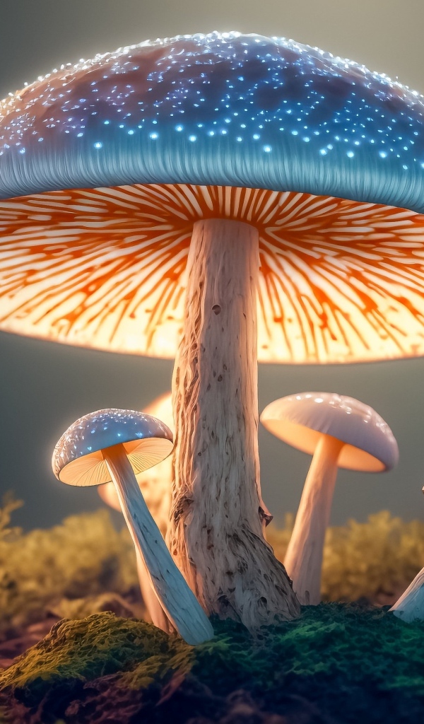 Волшебные светящиеся грибы в лесу