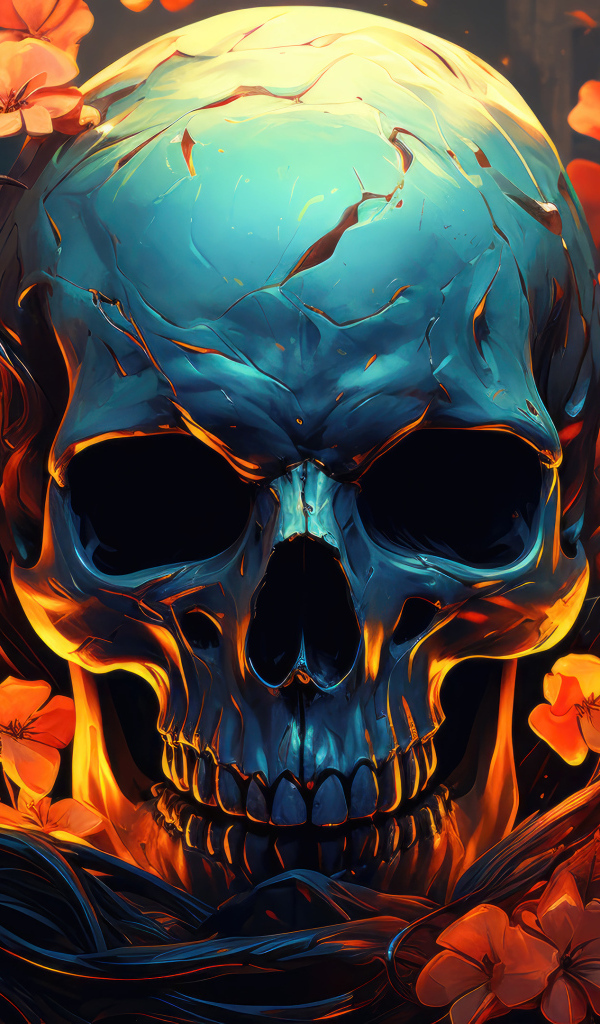 Череп с цветами крупным планом