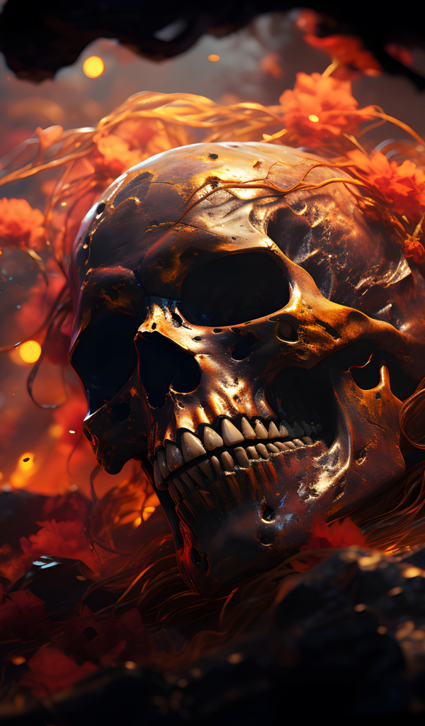 Череп зарастает лианами на земле