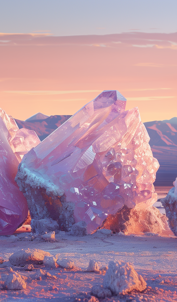 Большие розовые минералы на песке