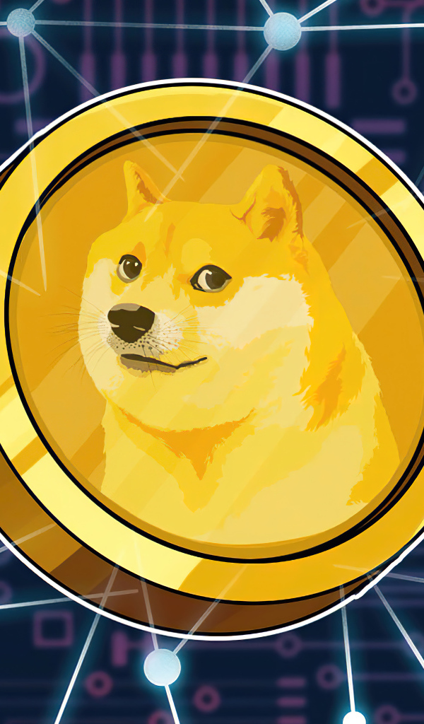 Монета dogecoin на фоне с  сеткой