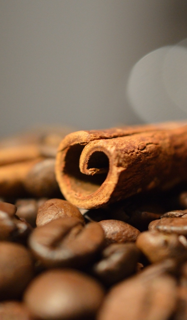 Корица с кофейными зернами на столе