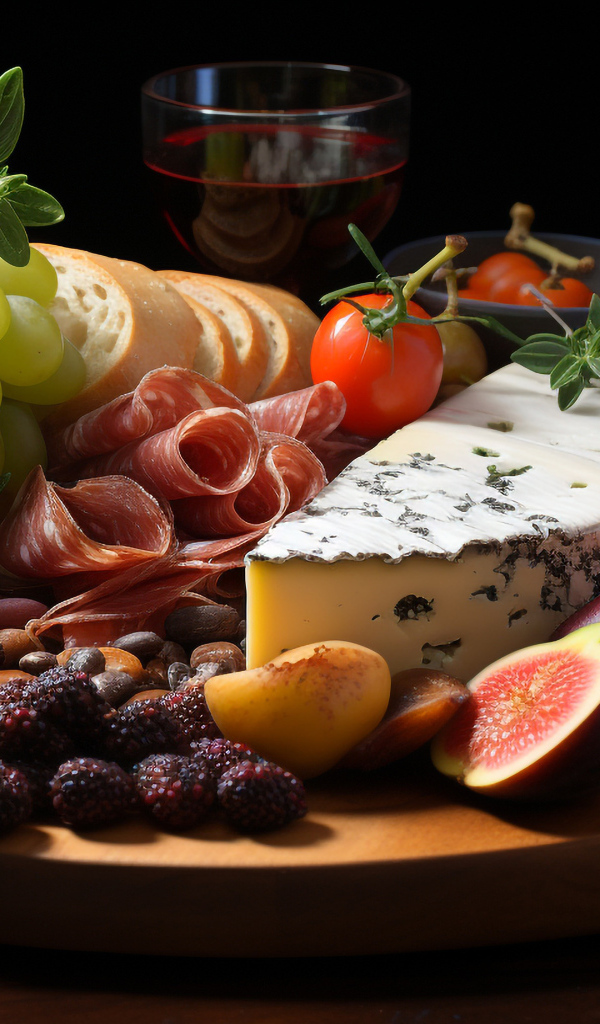 Вкусный сыр с колбасой и виноградом