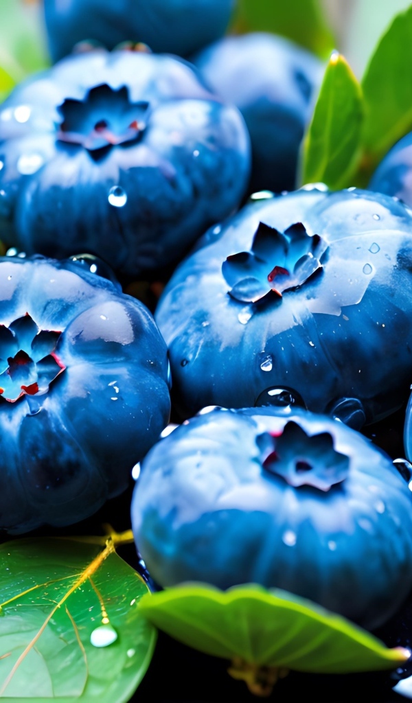 Синие ягоды черники в каплях воды