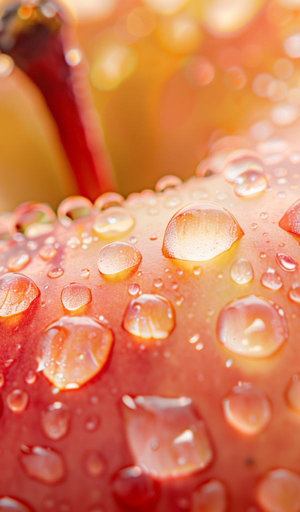 Розовое яблоко в каплях воды