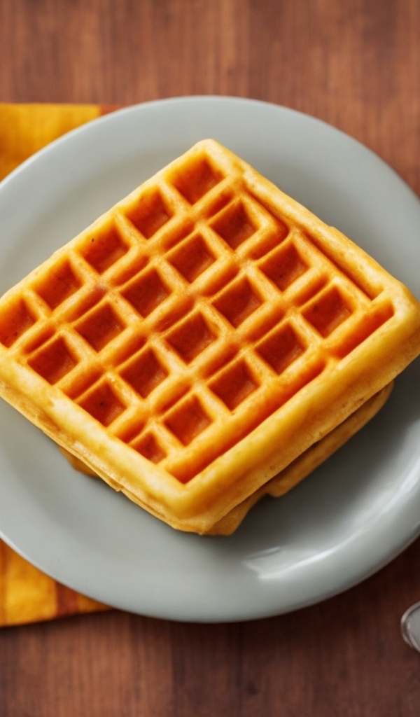 Аппетитная сладкая вафля лежит на тарелке