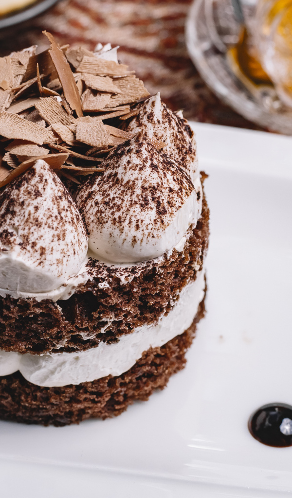 Пирожное со взбитыми сливками и шоколадной стружкой