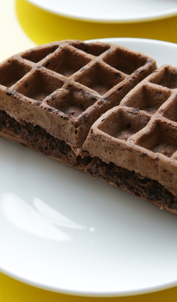 Шоколадная вафля на белой тарелке