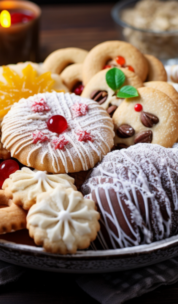 Вкусное разное печенье на столе к празднику