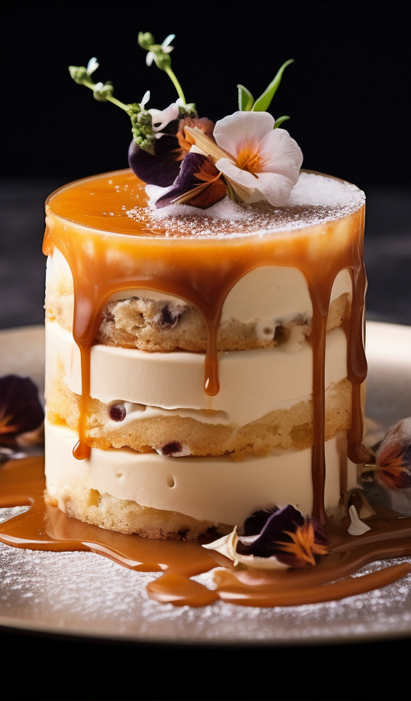 Десерт с карамельным топпингом