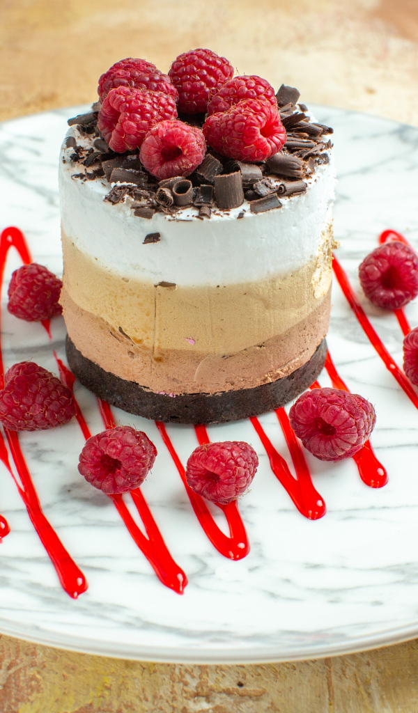 Торт три шоколада с ягодами малины