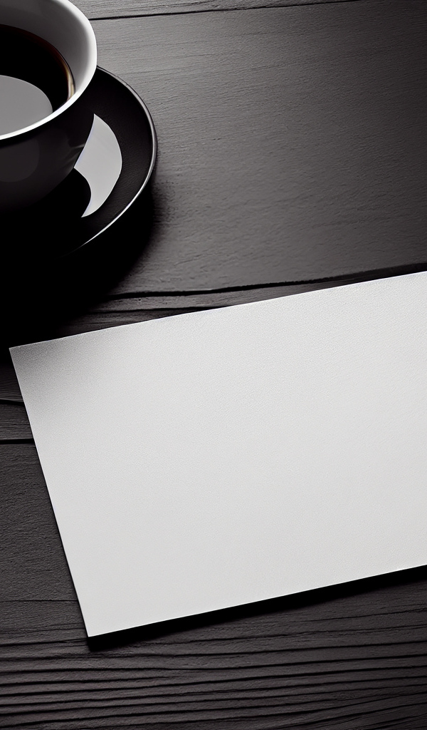 Чашка кофе с белым листом на столе