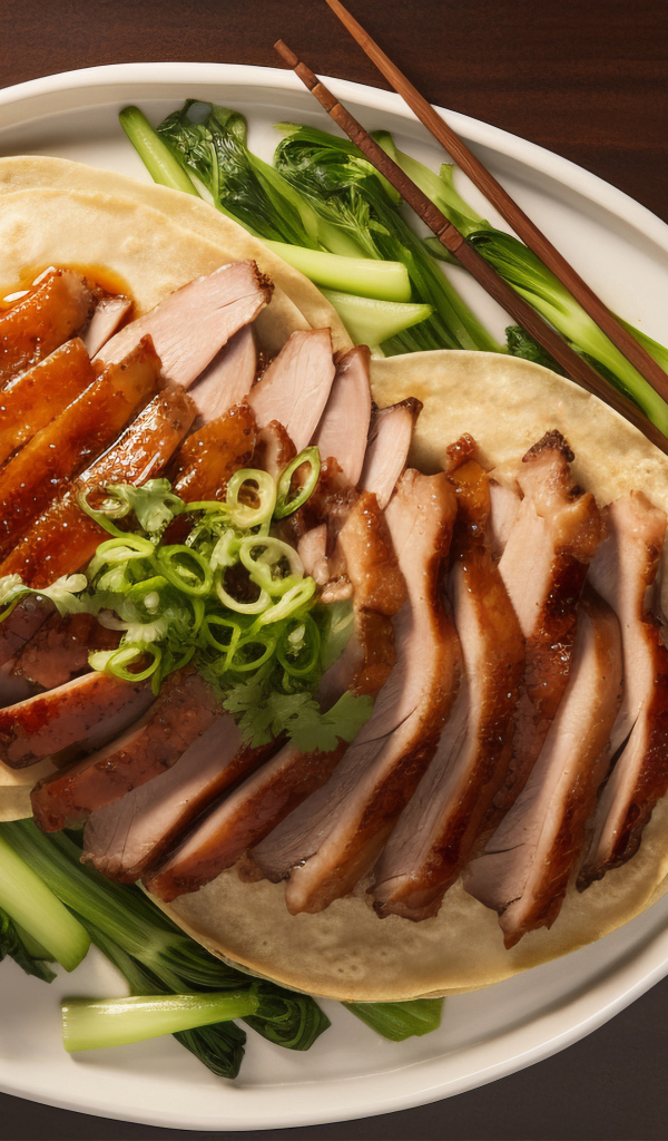 Мясо на тарелке с лепешками и зеленью