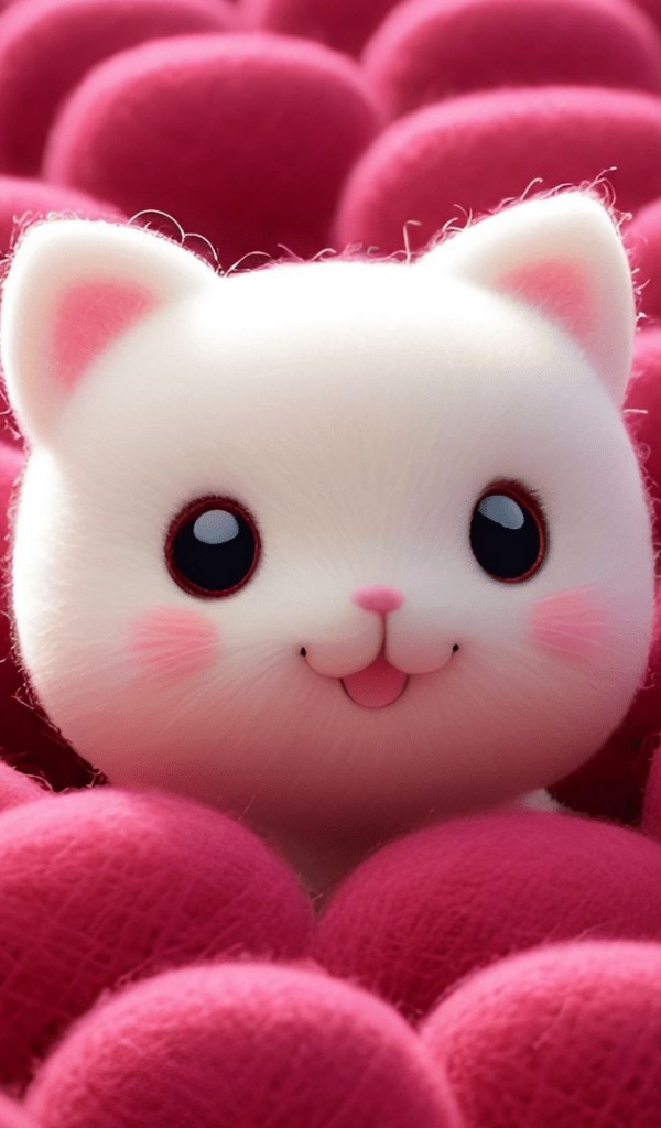 Милый котенок  с клубками шерсти