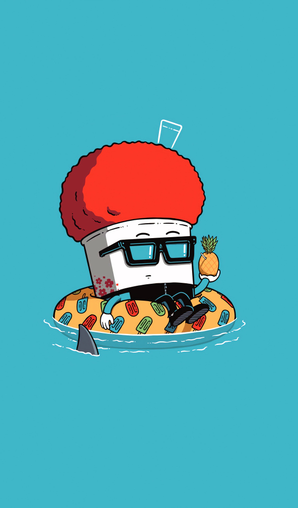 Пончик со стаканом на голубом фоне