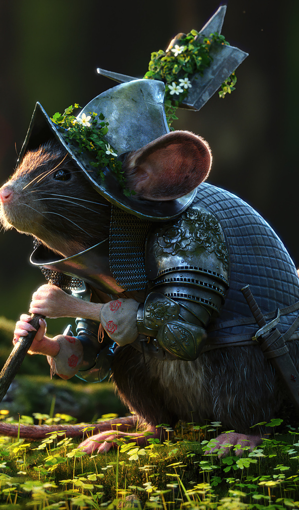 Маленькая мышка в доспехах с оружием