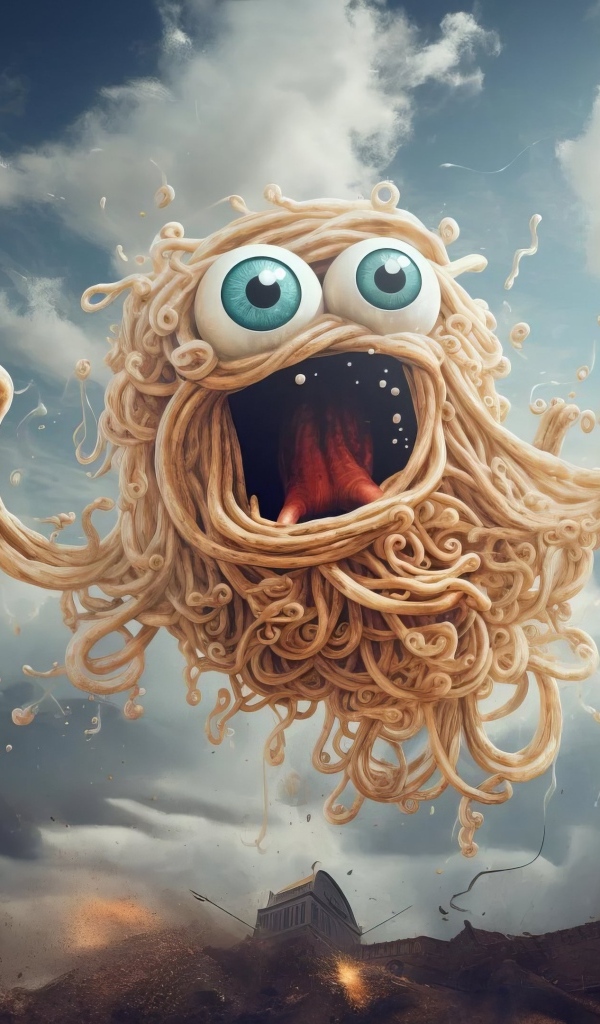 Макаронный монстр на фоне неба