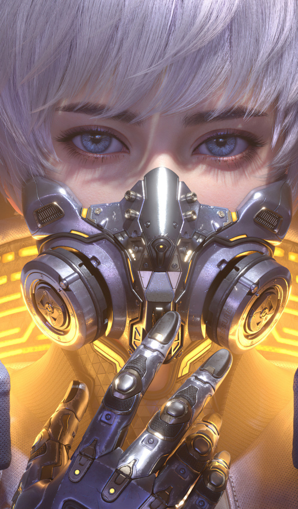 Голубоглазая девушка с маской на лице