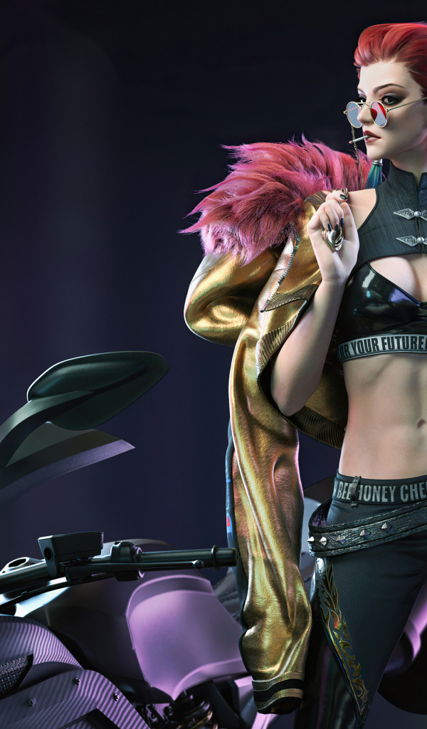 Девушка cyberpunk с мотоциклом