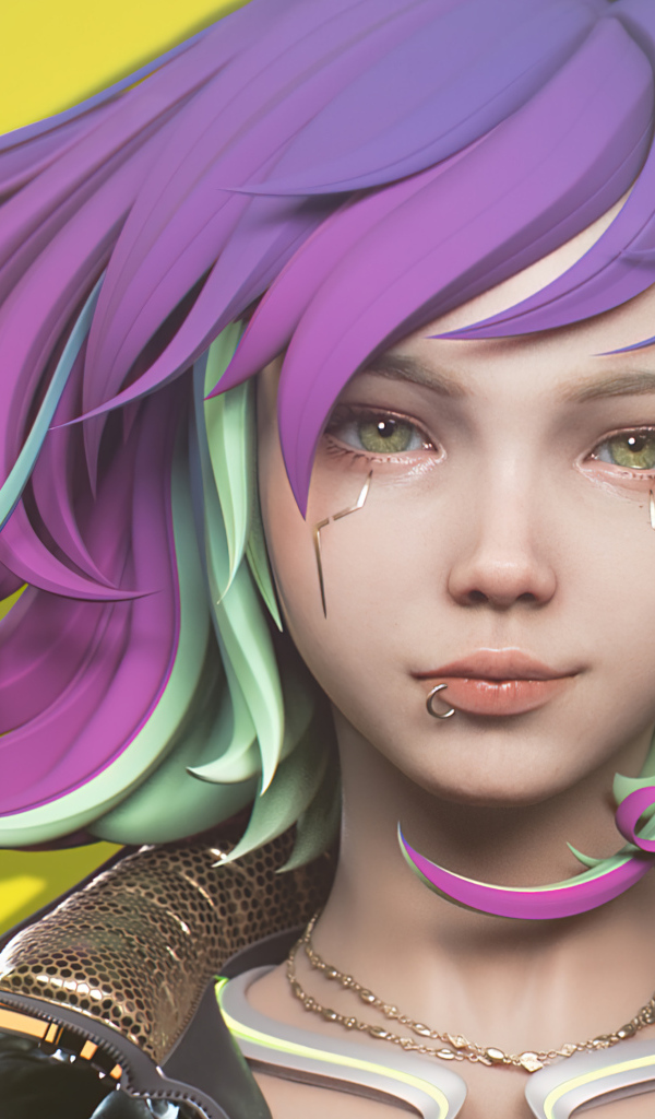 Девушка cyberpunk с сиреневыми волосами