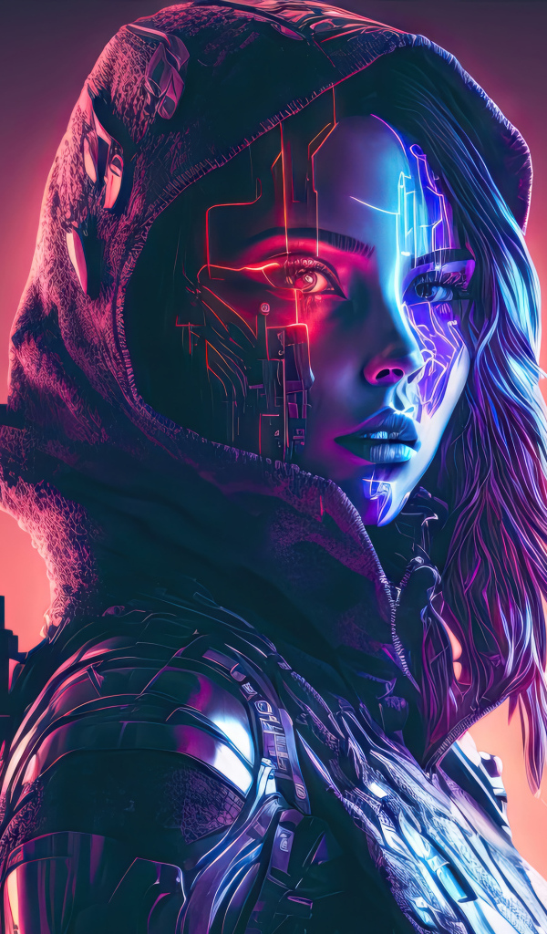 Девушка воин cyberpunk с оружием