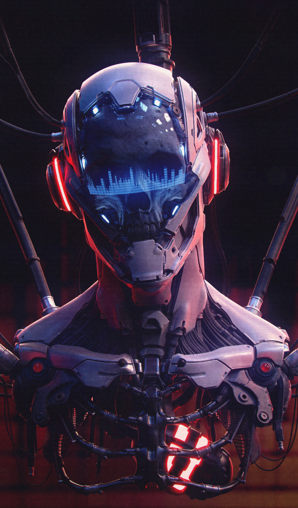 Скелет киборг на проводах 